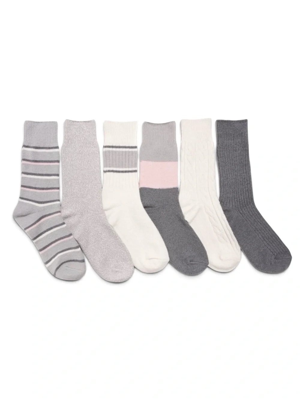 NEW Muk Luks Boot Socks Pink/Gray 6-Pack Crew Fits Women’s Shoe Sizes 6-11 NWT